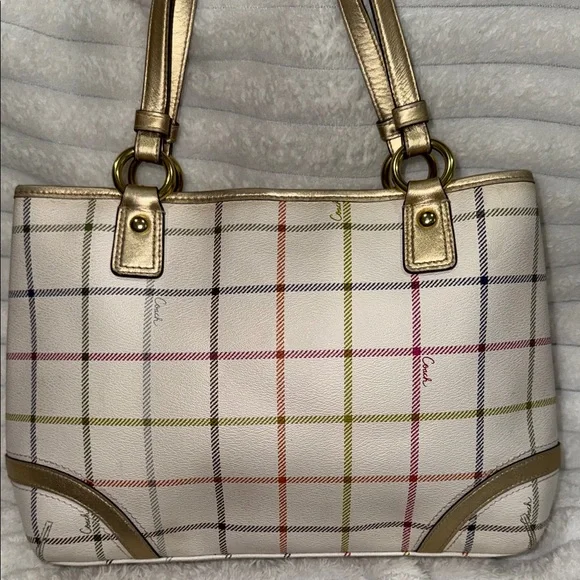 Coach Peyton Tattersal Tote, EUC - Picture 3 of 15